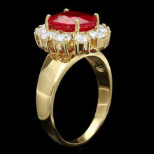Load image into Gallery viewer, 4.60 Carats Natural Red Ruby and Diamond 14k Solid Yellow Gold Ring