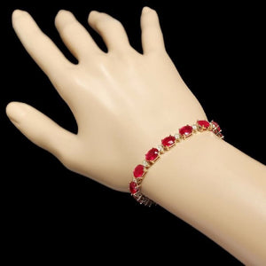 Very Impressive 26.90 Carats Natural Red Ruby & Diamond 14K Solid Yellow Gold Bracelet