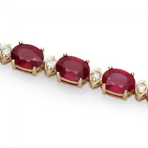 Very Impressive 26.90 Carats Natural Red Ruby & Diamond 14K Solid Yellow Gold Bracelet