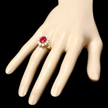 Load image into Gallery viewer, 4.60 Carats Natural Red Ruby and Diamond 14k Solid Yellow Gold Ring