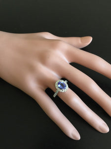 2.30 Carats Natural Very Nice Looking Tanzanite and Diamond 14K Solid White Gold Ring