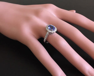 2.30 Carats Natural Very Nice Looking Tanzanite and Diamond 14K Solid White Gold Ring