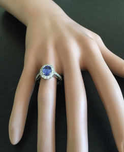 2.30 Carats Natural Very Nice Looking Tanzanite and Diamond 14K Solid White Gold Ring
