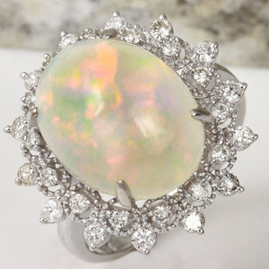 6.73 Carats Natural Impressive Ethiopian Opal and Diamond 14K Solid White Gold Ring