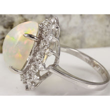 Load image into Gallery viewer, 6.73 Carats Natural Impressive Ethiopian Opal and Diamond 14K Solid White Gold Ring