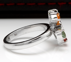 1.75 Carats Exquisite Natural Multi-Color Sapphire and Diamond 14K Solid White Gold Ring