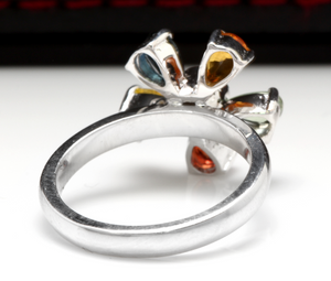 1.75 Carats Exquisite Natural Multi-Color Sapphire and Diamond 14K Solid White Gold Ring