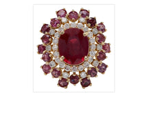 Load image into Gallery viewer, 9.57 Carats Impressive Natural Red Ruby and Diamond 14K Yellow Gold Ring