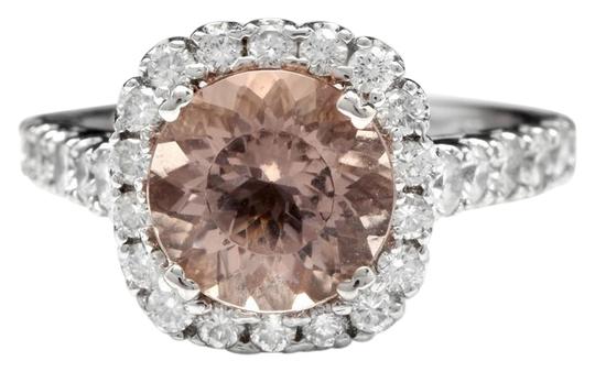3.85 Carats Exquisite Natural Morganite and Diamond 14K Solid White Gold Ring