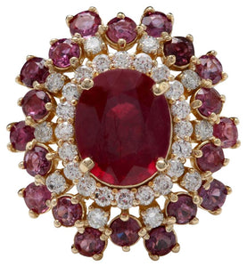 9.57 Carats Impressive Natural Red Ruby and Diamond 14K Yellow Gold Ring