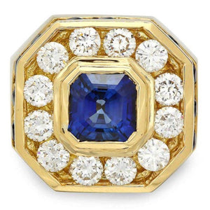 10.50 Carats Natural Sapphire and Diamond 18k Solid Yellow Gold Men's Ring