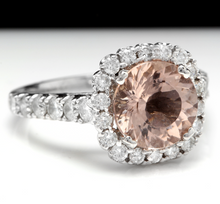 Load image into Gallery viewer, 3.85 Carats Exquisite Natural Morganite and Diamond 14K Solid White Gold Ring