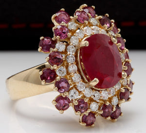 9.57 Carats Impressive Natural Red Ruby and Diamond 14K Yellow Gold Ring