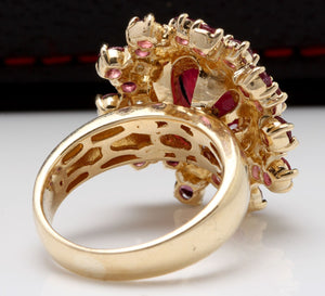 9.57 Carats Impressive Natural Red Ruby and Diamond 14K Yellow Gold Ring