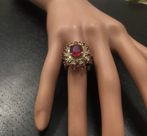 9.57 Carats Impressive Natural Red Ruby and Diamond 14K Yellow Gold Ring