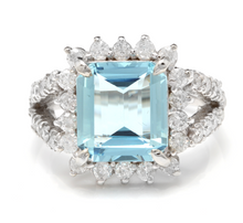 Load image into Gallery viewer, 5.50 Carats Natural Aquamarine and Diamond 14K Solid White Gold Ring