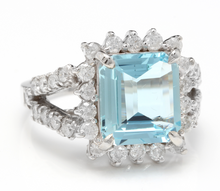 Load image into Gallery viewer, 5.50 Carats Natural Aquamarine and Diamond 14K Solid White Gold Ring