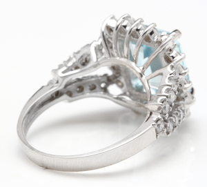 5.50 Carats Natural Aquamarine and Diamond 14K Solid White Gold Ring
