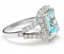 Load image into Gallery viewer, 5.50 Carats Natural Aquamarine and Diamond 14K Solid White Gold Ring