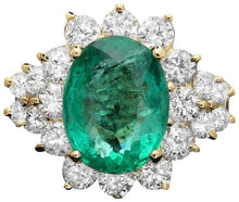 Load image into Gallery viewer, 5.90 Carats Natural Emerald and Diamond 14K Solid Yellow Gold Ring