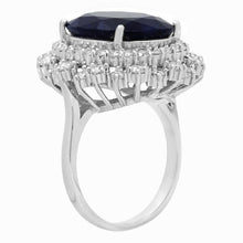 Load image into Gallery viewer, 13.90 Carats Exquisite Natural Blue Sapphire and Diamond 14K Solid White Gold Ring