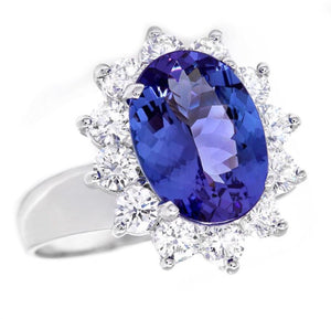 4.45 Carats Natural Very Nice Looking Tanzanite and Diamond 14K Solid White Gold Ring