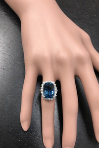 9.75 Carats Natural Impressive London Blue Topaz and Diamond 14K Yellow Gold Ring