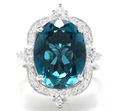 Load image into Gallery viewer, 12.75 Carats Natural Impressive London Blue Topaz and Diamond 14K White Gold Ring