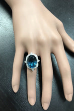 Load image into Gallery viewer, 12.75 Carats Natural Impressive London Blue Topaz and Diamond 14K White Gold Ring