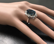 Load image into Gallery viewer, 12.75 Carats Natural Impressive London Blue Topaz and Diamond 14K White Gold Ring