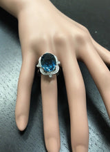Load image into Gallery viewer, 12.75 Carats Natural Impressive London Blue Topaz and Diamond 14K White Gold Ring
