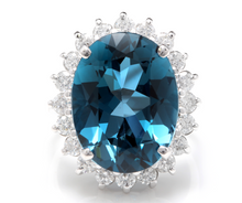 Load image into Gallery viewer, 12.05 Carats Impressive Natural London Blue Topaz and Diamond 14K Solid White Gold Ring