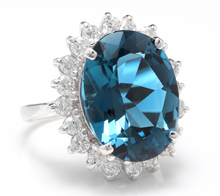 Load image into Gallery viewer, 12.05 Carats Impressive Natural London Blue Topaz and Diamond 14K Solid White Gold Ring