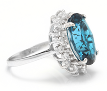 Load image into Gallery viewer, 12.05 Carats Impressive Natural London Blue Topaz and Diamond 14K Solid White Gold Ring