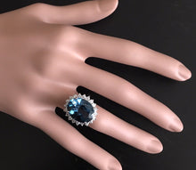 Load image into Gallery viewer, 12.05 Carats Impressive Natural London Blue Topaz and Diamond 14K Solid White Gold Ring