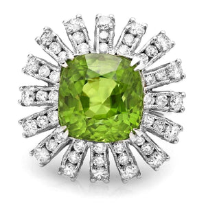 13.10 Carats Natural Very Nice Looking Peridot and Diamond 14K Solid White Gold Ring