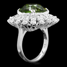Load image into Gallery viewer, 13.10 Carats Natural Very Nice Looking Peridot and Diamond 14K Solid White Gold Ring