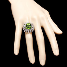 Load image into Gallery viewer, 13.10 Carats Natural Very Nice Looking Peridot and Diamond 14K Solid White Gold Ring