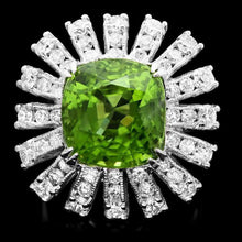 Load image into Gallery viewer, 13.10 Carats Natural Very Nice Looking Peridot and Diamond 14K Solid White Gold Ring