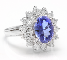 Load image into Gallery viewer, 4.20 Carats Natural Very Nice Looking Tanzanite and Diamond 14K Solid White Gold Ring
