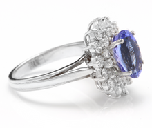 Load image into Gallery viewer, 4.20 Carats Natural Very Nice Looking Tanzanite and Diamond 14K Solid White Gold Ring