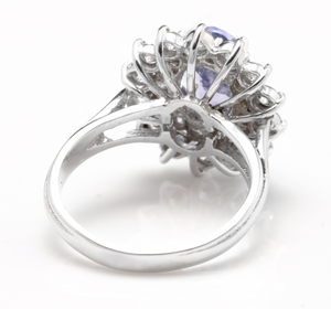 4.20 Carats Natural Very Nice Looking Tanzanite and Diamond 14K Solid White Gold Ring