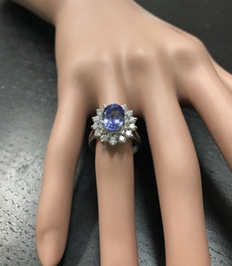 4.20 Carats Natural Very Nice Looking Tanzanite and Diamond 14K Solid White Gold Ring