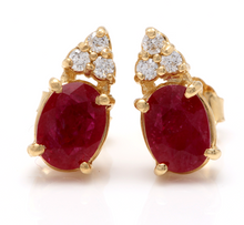 Load image into Gallery viewer, Exquisite 3.16 Carats Natural Untreated Red Ruby and Diamond 14K Solid Yellow Gold Stud Earrings