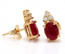 Load image into Gallery viewer, Exquisite 3.16 Carats Natural Untreated Red Ruby and Diamond 14K Solid Yellow Gold Stud Earrings