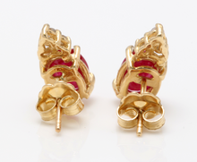 Load image into Gallery viewer, Exquisite 3.16 Carats Natural Untreated Red Ruby and Diamond 14K Solid Yellow Gold Stud Earrings