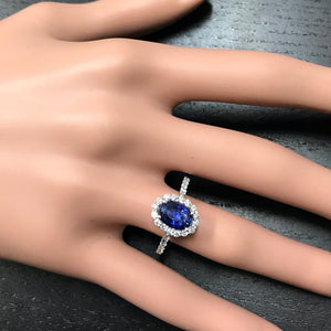 2.90 Carats Exquisite Natural Blue Sapphire and Diamond 14K Solid White Gold Ring