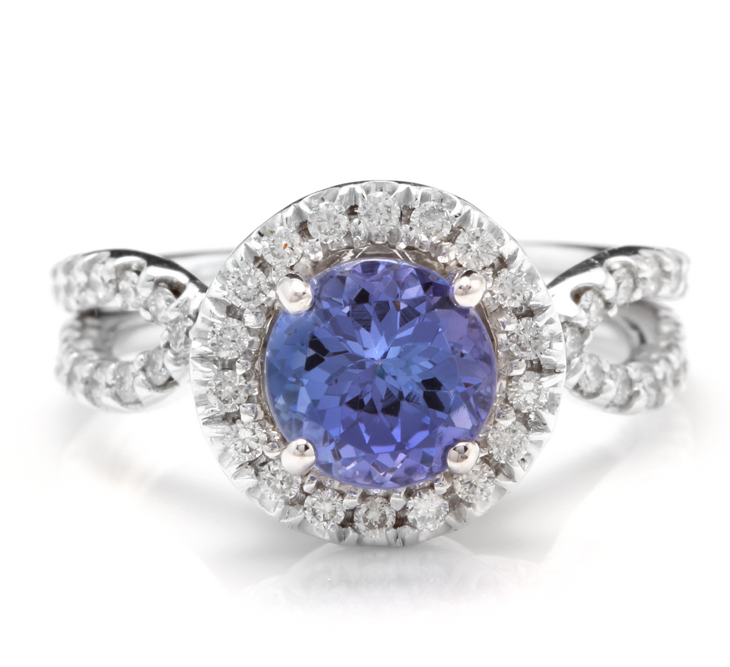 2.45 Carats Natural Very Nice Looking Tanzanite and Diamond 14K Solid White Gold Ring