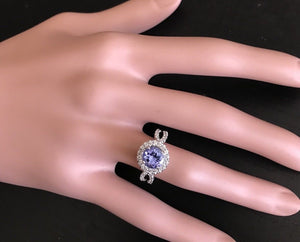 2.45 Carats Natural Very Nice Looking Tanzanite and Diamond 14K Solid White Gold Ring