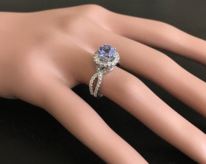2.45 Carats Natural Very Nice Looking Tanzanite and Diamond 14K Solid White Gold Ring